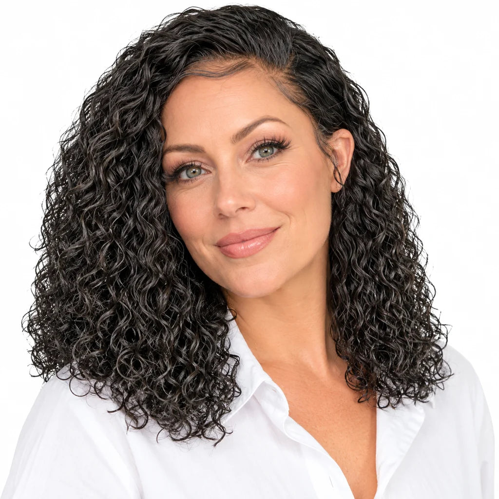 Mavelle natural model wearing Natural Wave Human Hair Lace Front Wig - No Glue Needed