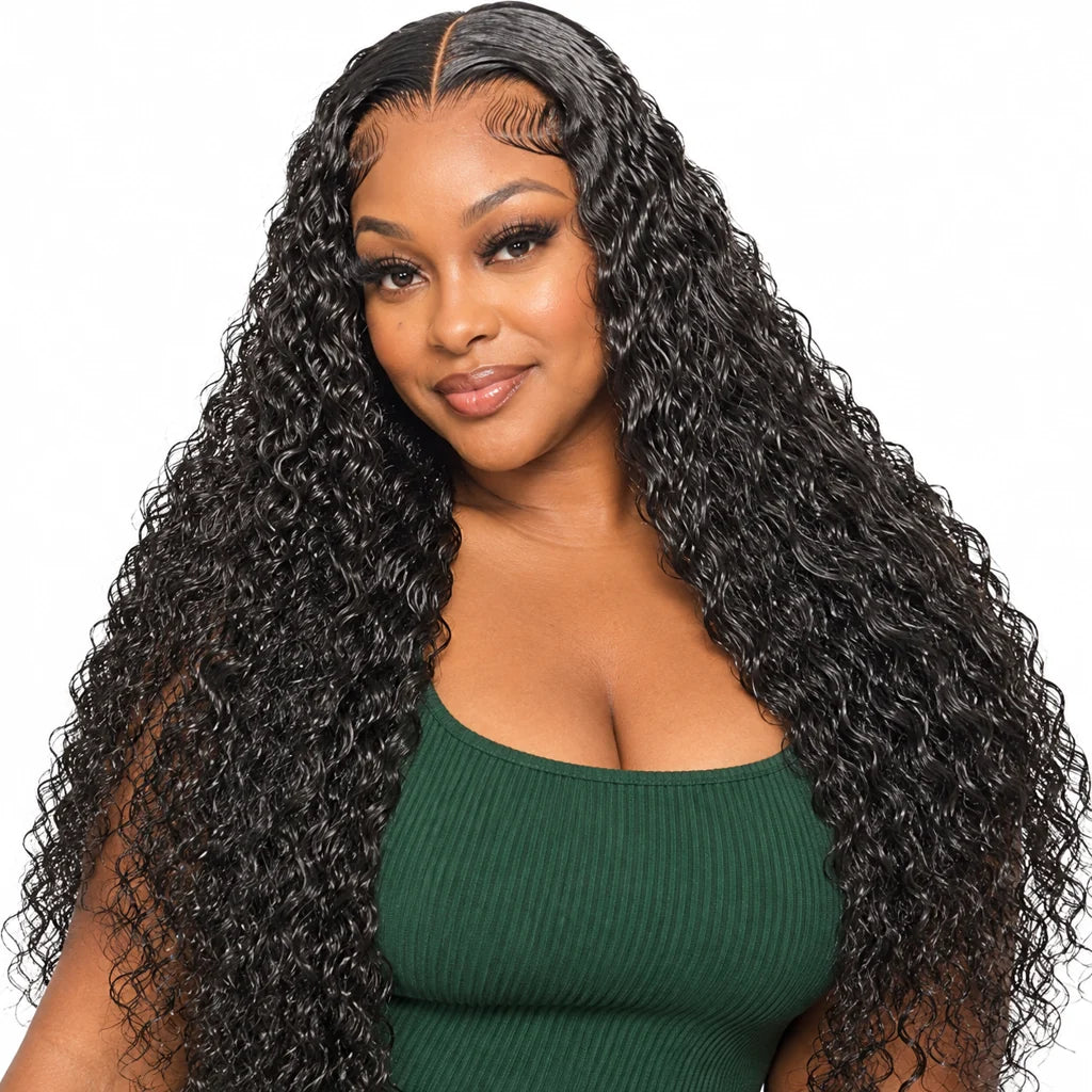 Mavelle natural model wearing Wear & Go Glueless Human Hair Wig - Curly Lace Front