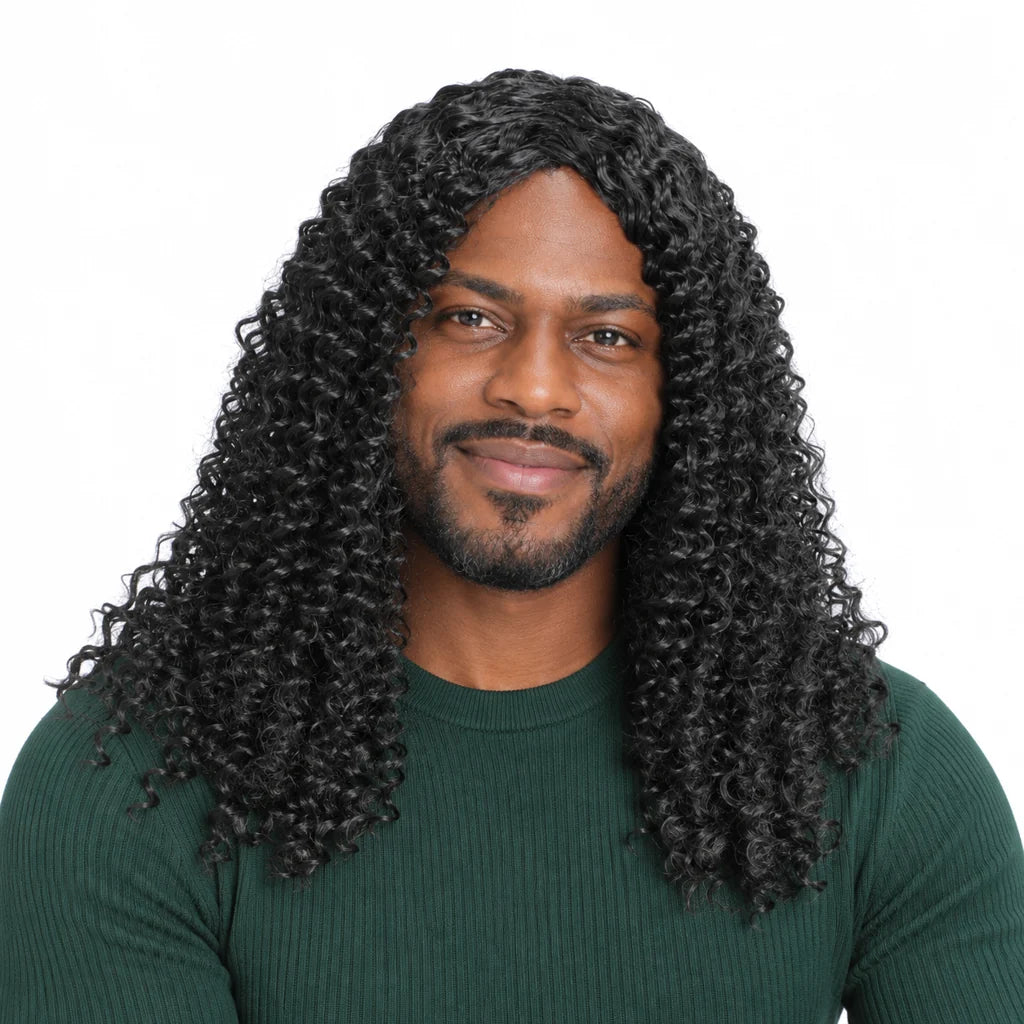 Mavelle natural model wearing Short Curly Afro Synthetic Wig for Women - Natural Black