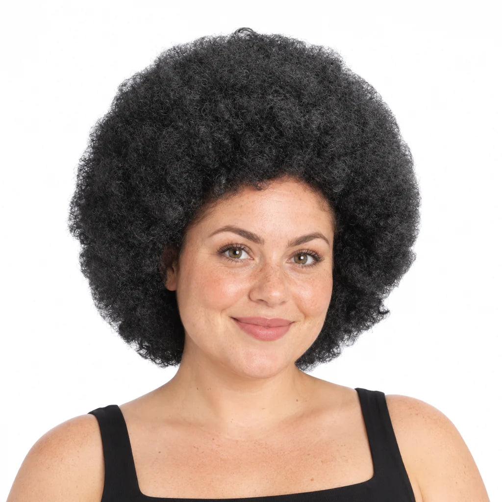 Mavelle natural model wearing Synthetic Afro Curly Wig - Voluminous Kinky Style