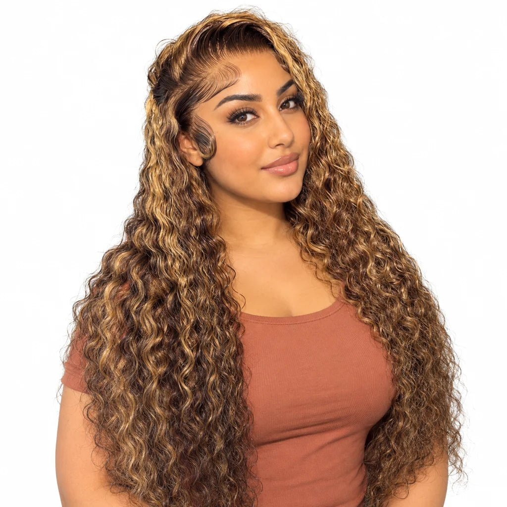 Mavelle natural model wearing Kinky Curly Lace Front Wig Afro Curly Long Wig