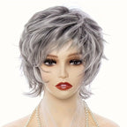 10" Synthetic Short Curly Wig - European Style Black & Grey - WigWonders