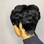 10" Synthetic Short Curly Wig - European Style Black & Grey - WigWonders
