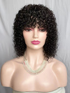 12 Inch Curly Bob Human Hair Wig with Bangs – Black / Light Brown - WigWonders