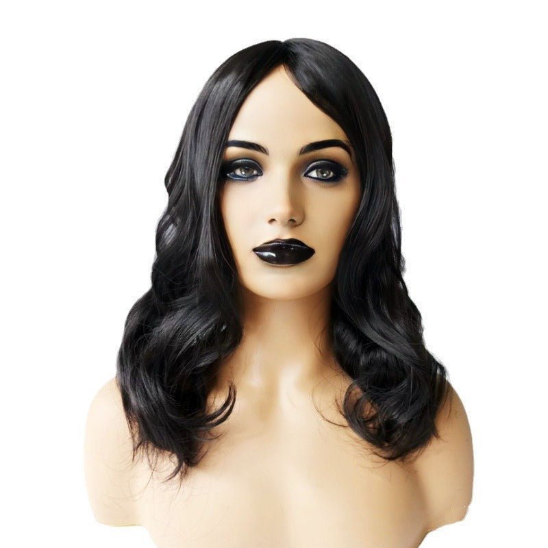12in Black Long Wavy Synthetic Wig – Center Part - WigWonders