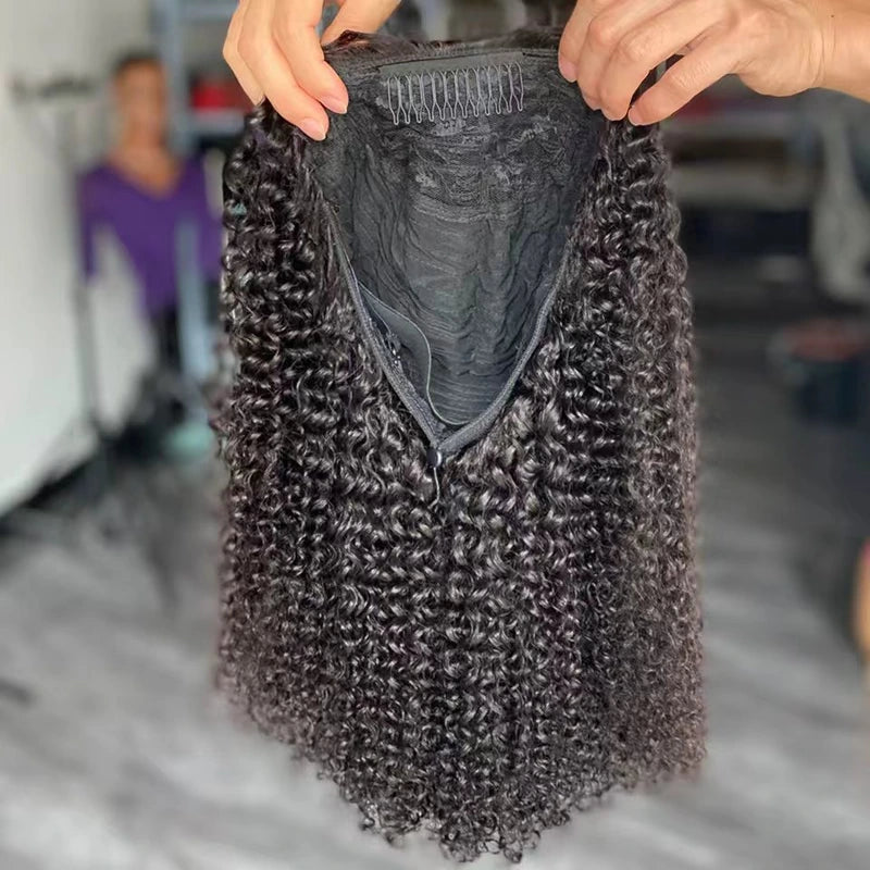 16 Inch Curly 200% Density Human Hair Half Wig