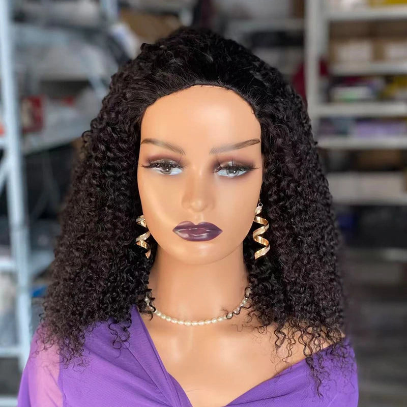 16 Inch Curly 200% Density Human Hair Half Wig