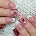 Statement Nail Art Press-On Nails, 40 Designs — White French Pink Orchid