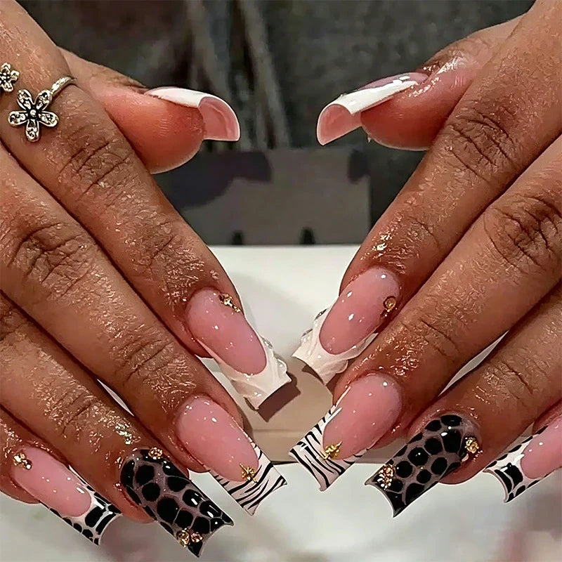 Statement Nail Art Press-On Nails, 40 Designs — Blush Leopard Bow French