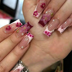 Statement Nail Art Press-On Nails, 40 Designs — Rose Pink Floral Jewel