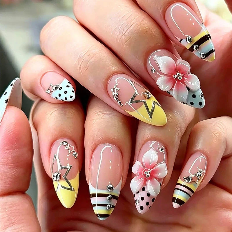 Statement Nail Art Press-On Nails, 40 Designs — Pastel Bow Polka Dot