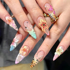 Statement Nail Art Press-On Nails, 40 Designs — Pastel Floral Gold Butterfly
