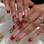 Statement Nail Art Press-On Nails, 40 Designs — Red Bow Leopard French