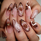 Statement Nail Art Press-On Nails, 40 Designs — Chocolate Floral Swirl