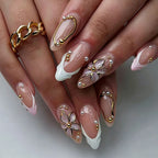 Statement Nail Art Press-On Nails, 40 Designs — White French Gold Butterfly