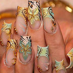 Statement Nail Art Press-On Nails, 40 Designs — Mint Green Gold Butterfly