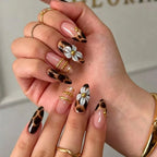 Statement Nail Art Press-On Nails, 40 Designs — Tortoiseshell White Daisy
