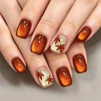 Statement Nail Art Press-On Nails, 40 Designs — Amber Cat Eye Maple Leaf