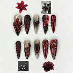 Statement Nail Art Press-On Nails, 40 Designs — Red Black Gothic Rose