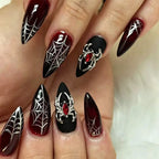 Statement Nail Art Press-On Nails, 40 Designs — Burgundy Spiderweb Gothic