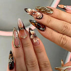Statement Nail Art Press-On Nails, 40 Designs — Amber Tortoiseshell Gold Frame