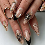 Statement Nail Art Press-On Nails, 40 Designs — Black French Gold Flower
