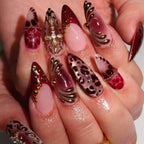 Statement Nail Art Press-On Nails, 40 Designs — Burgundy Leopard Gold Swirl