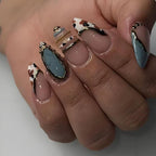 Statement Nail Art Press-On Nails, 40 Designs — Slate Blue Cow Print