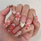 Statement Nail Art Press-On Nails, 40 Designs — Coral Blossom French