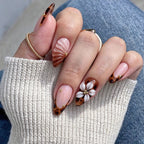 Statement Nail Art Press-On Nails, 40 Designs — Tortoiseshell Shell Flower