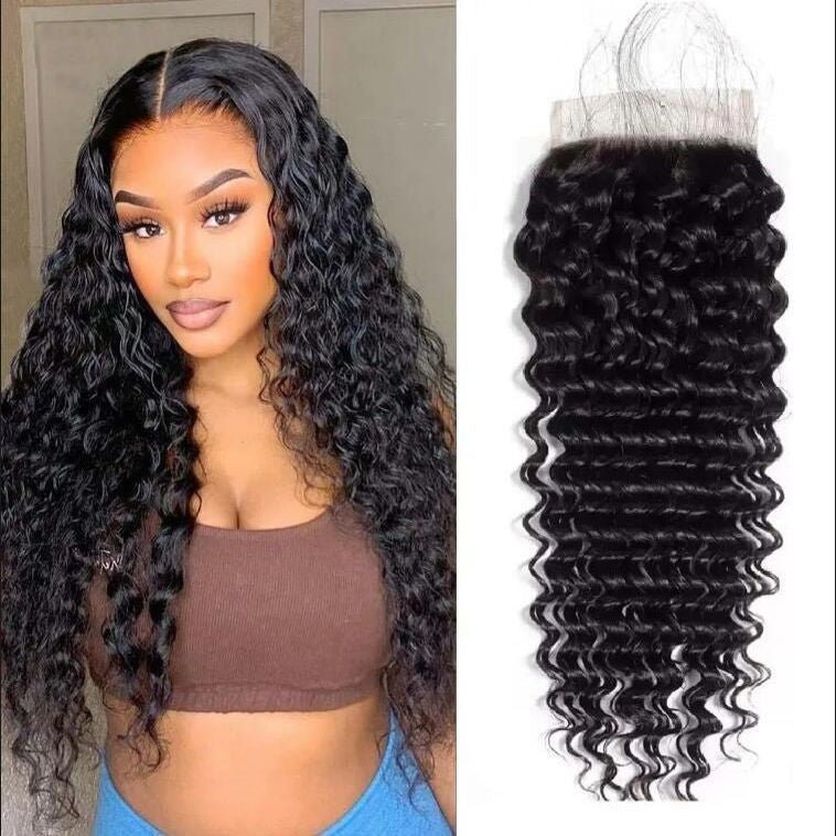 4x4 Lace Closure deep wave Human Hair Lace Closure - WigWonders