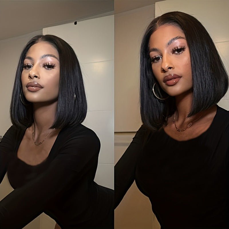 4x4 Lace Closure Straight Bob Human Hair Wig Natural Black - WigWonders