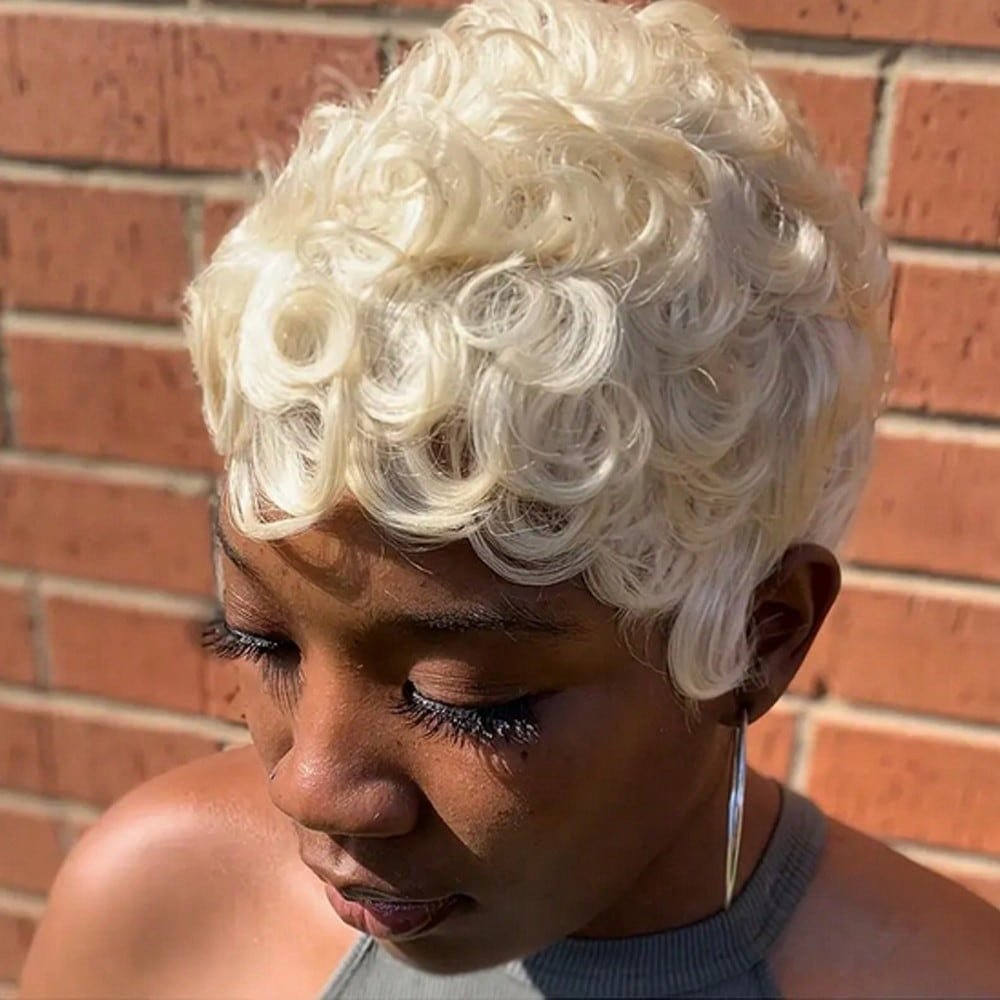 6" Human Hair Pixie Cut Wig - Curly Elf Short Bob - WigWonders