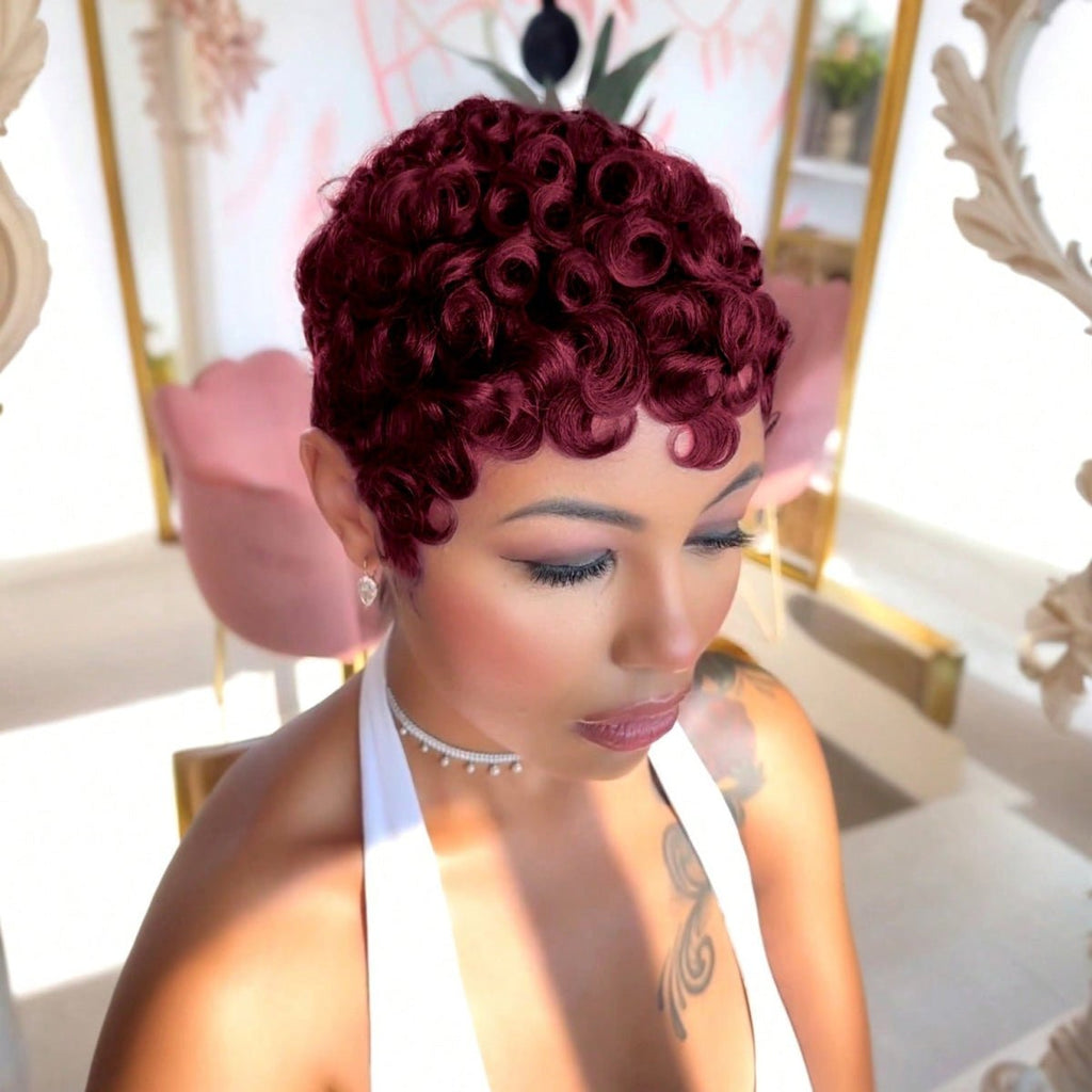 6" Human Hair Pixie Cut Wig - Curly Elf Short Bob - WigWonders
