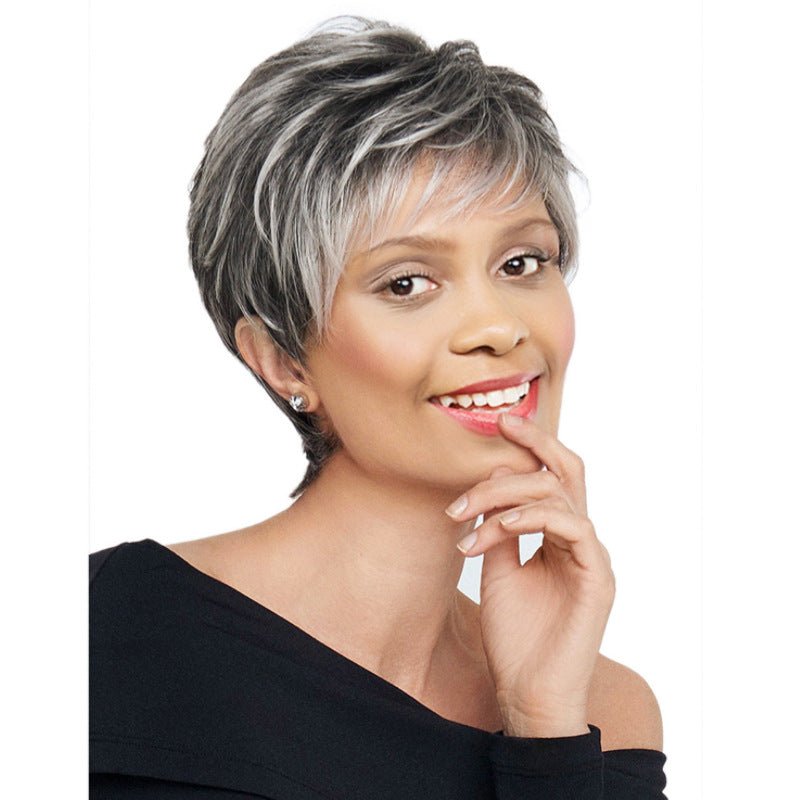 6in Synthetic Pixie Wig - Black & White Mix - WigWonders