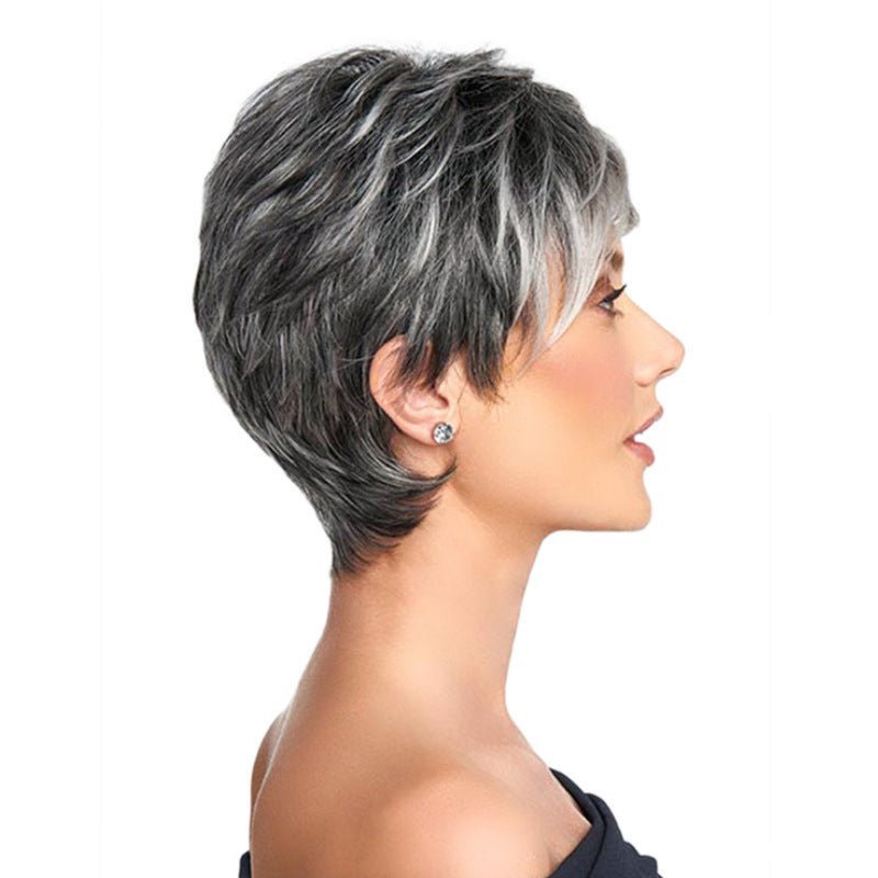 6in Synthetic Pixie Wig - Black & White Mix - WigWonders