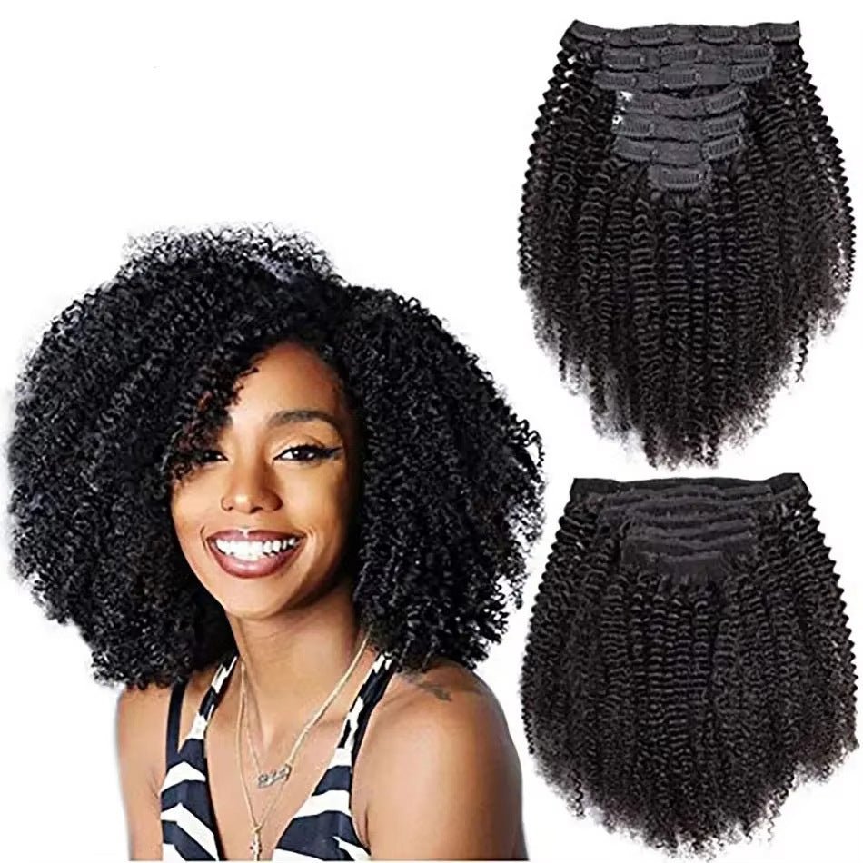 9A Afro Kinky Curly Clip-In Hair Extensions - 8 Piece Set - WigWonders