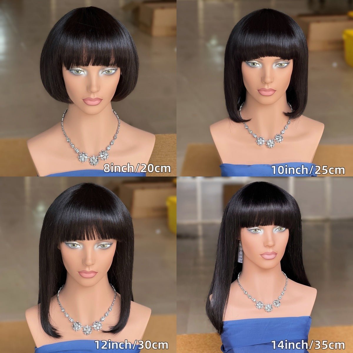 Blunt Bangs Straight Bob Human Hair Wig - Black - WigWonders