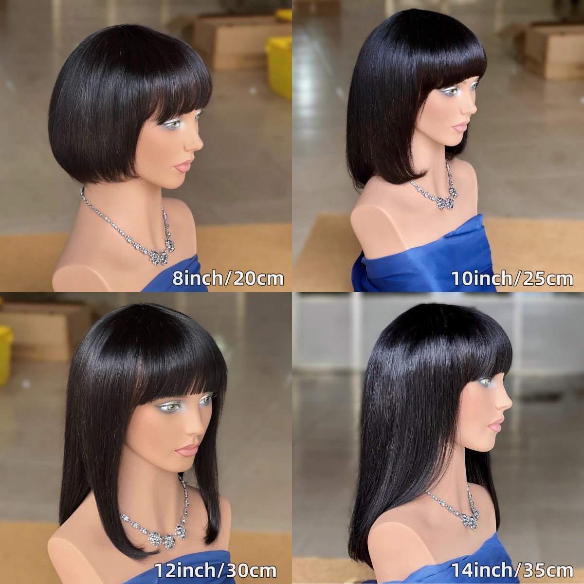 Blunt Bangs Straight Bob Human Hair Wig - Black - WigWonders