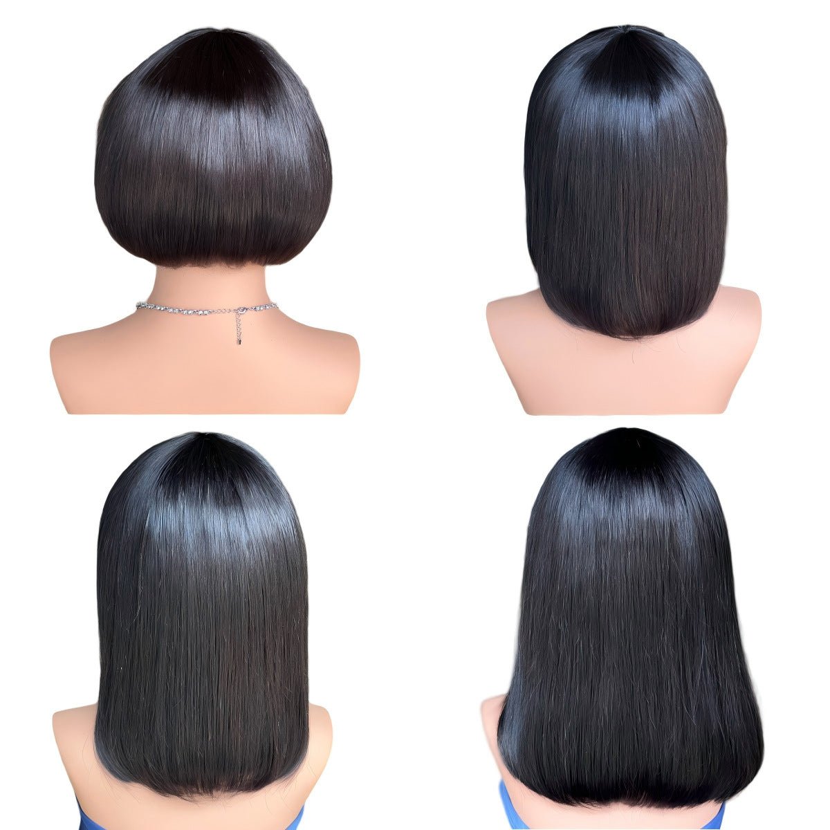 Blunt Bangs Straight Bob Human Hair Wig - Black - WigWonders