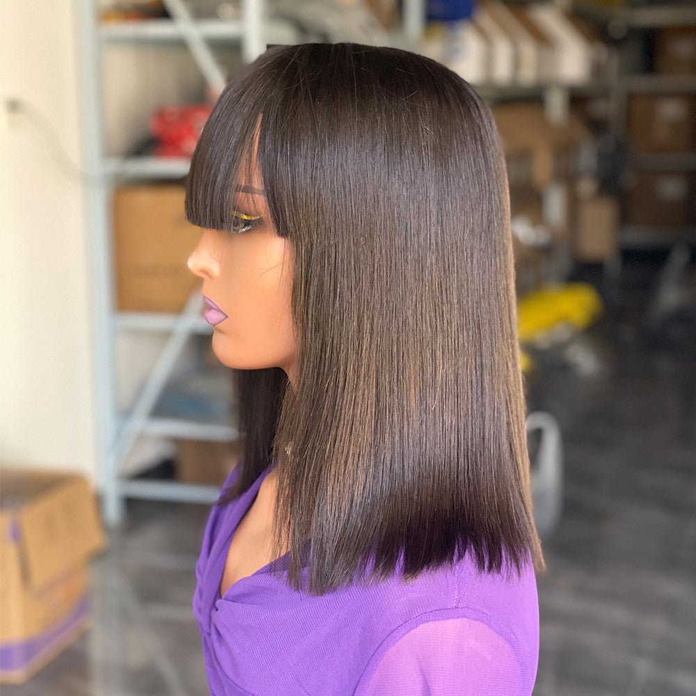 Brazilian Bone Straight Human Hair Wig - 12 Inch High Density - WigWonders
