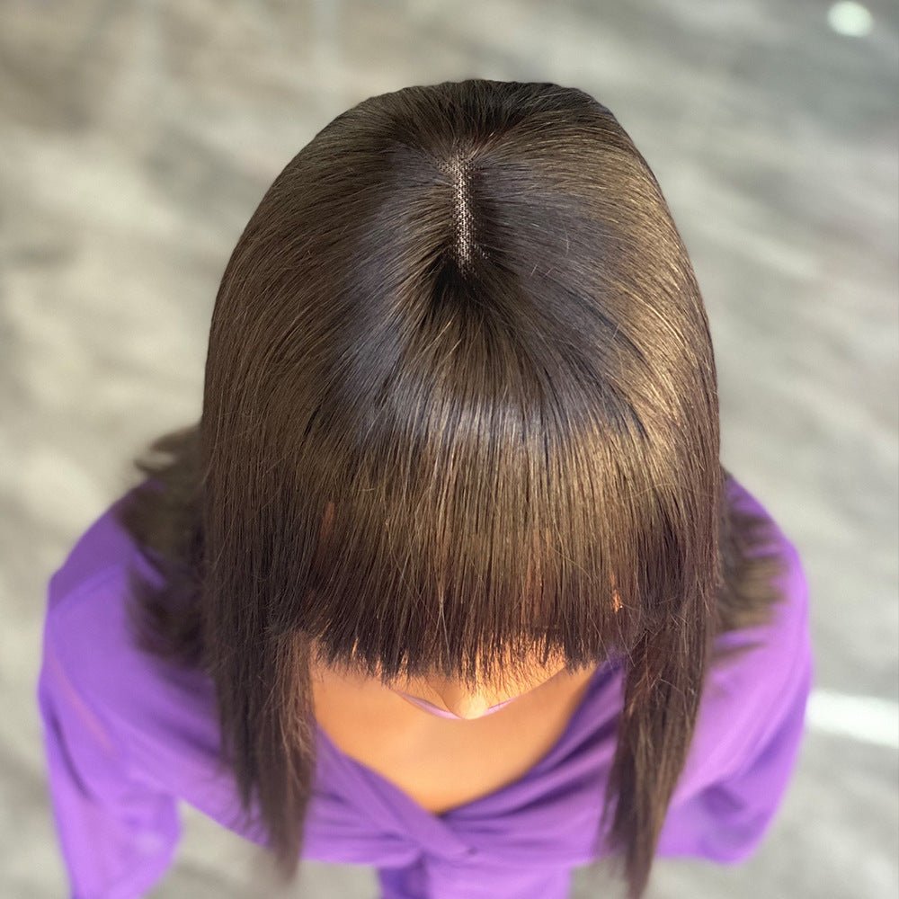 Brazilian Bone Straight Human Hair Wig - 12 Inch High Density - WigWonders