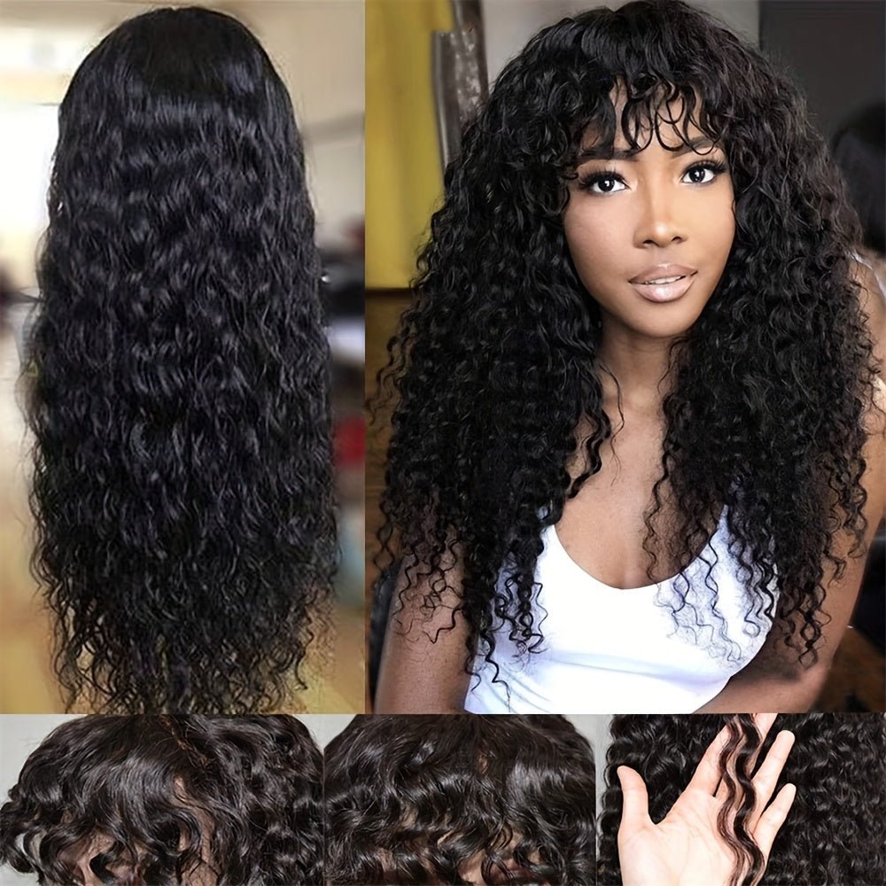 Brazilian Kinky Curly Human Hair Wig with Bangs - WigWonders