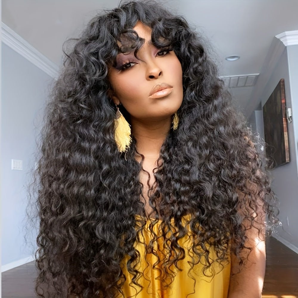 Brazilian Kinky Curly Human Hair Wig with Bangs - WigWonders