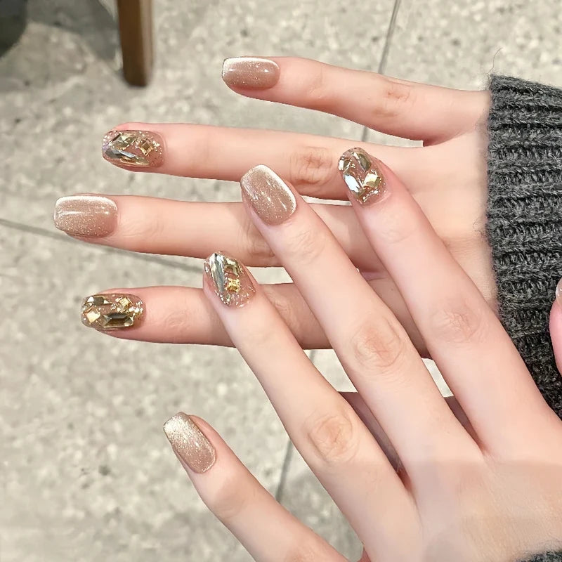 Everyday Nail Art Press-On Nails, 32 Designs — Champagne Shimmer Crystal