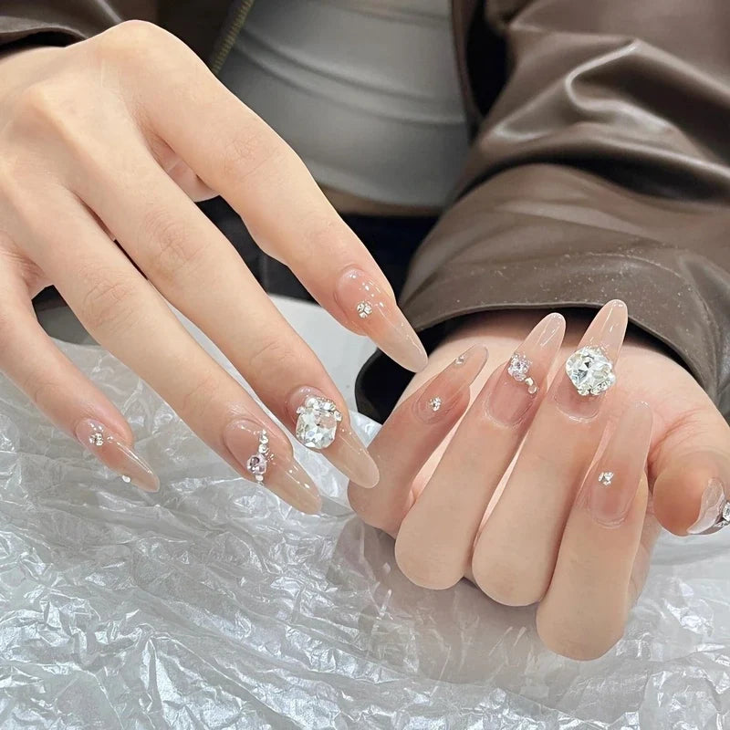 Everyday Nail Art Press-On Nails, 32 Designs — White French Silver Glitter