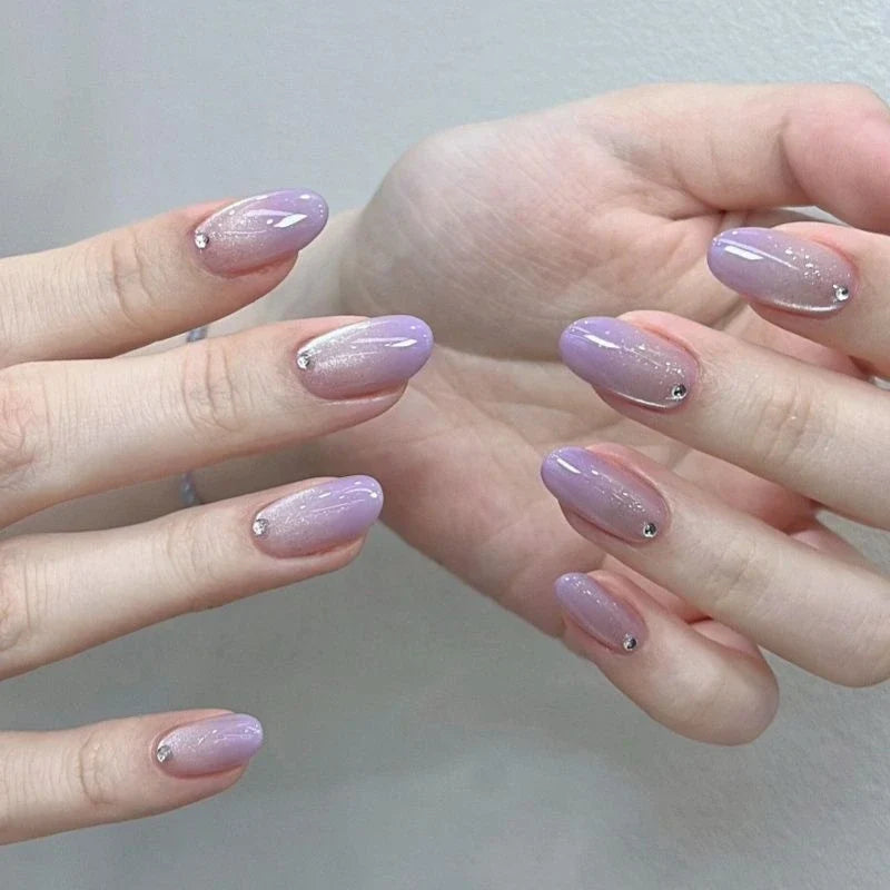 Everyday Nail Art Press-On Nails, 32 Designs — Lavender Pearl Cat Eye