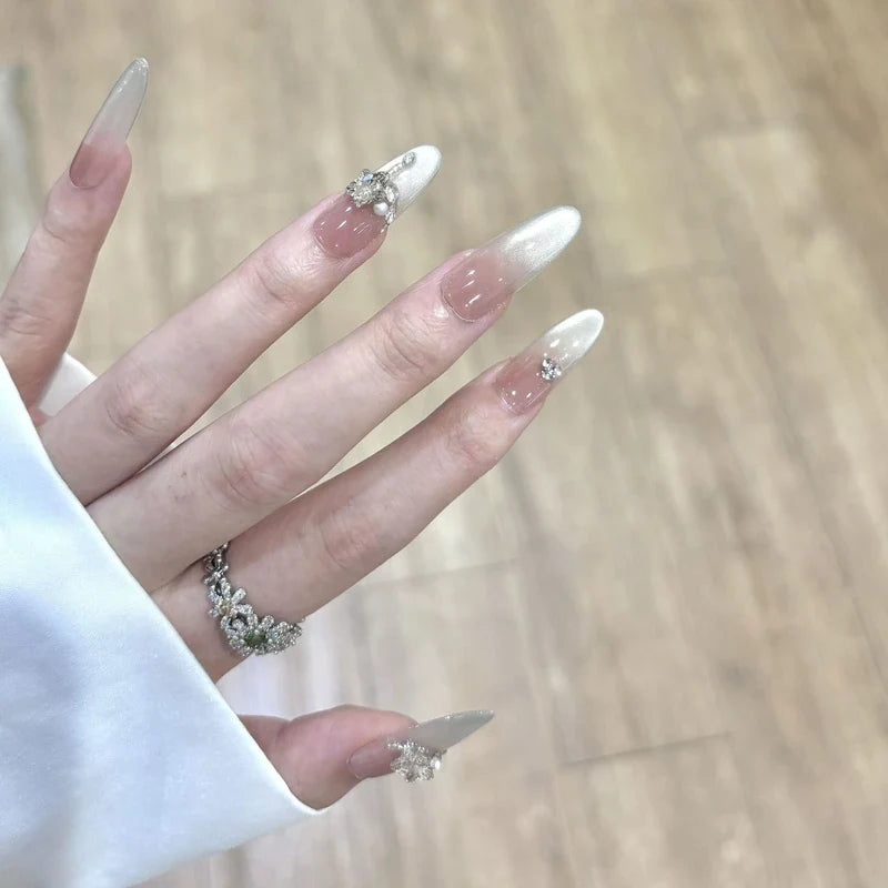 Everyday Nail Art Press-On Nails, 32 Designs — Silver Chrome French Stiletto