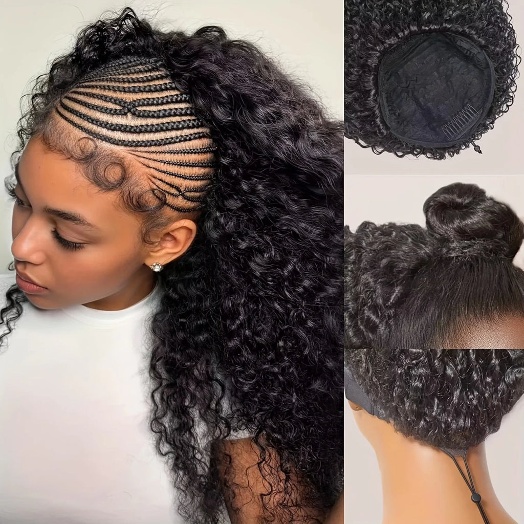 Glueless Human Hair 3-in-1 Jerry Curl Half Wig 200% Density - WigWonders