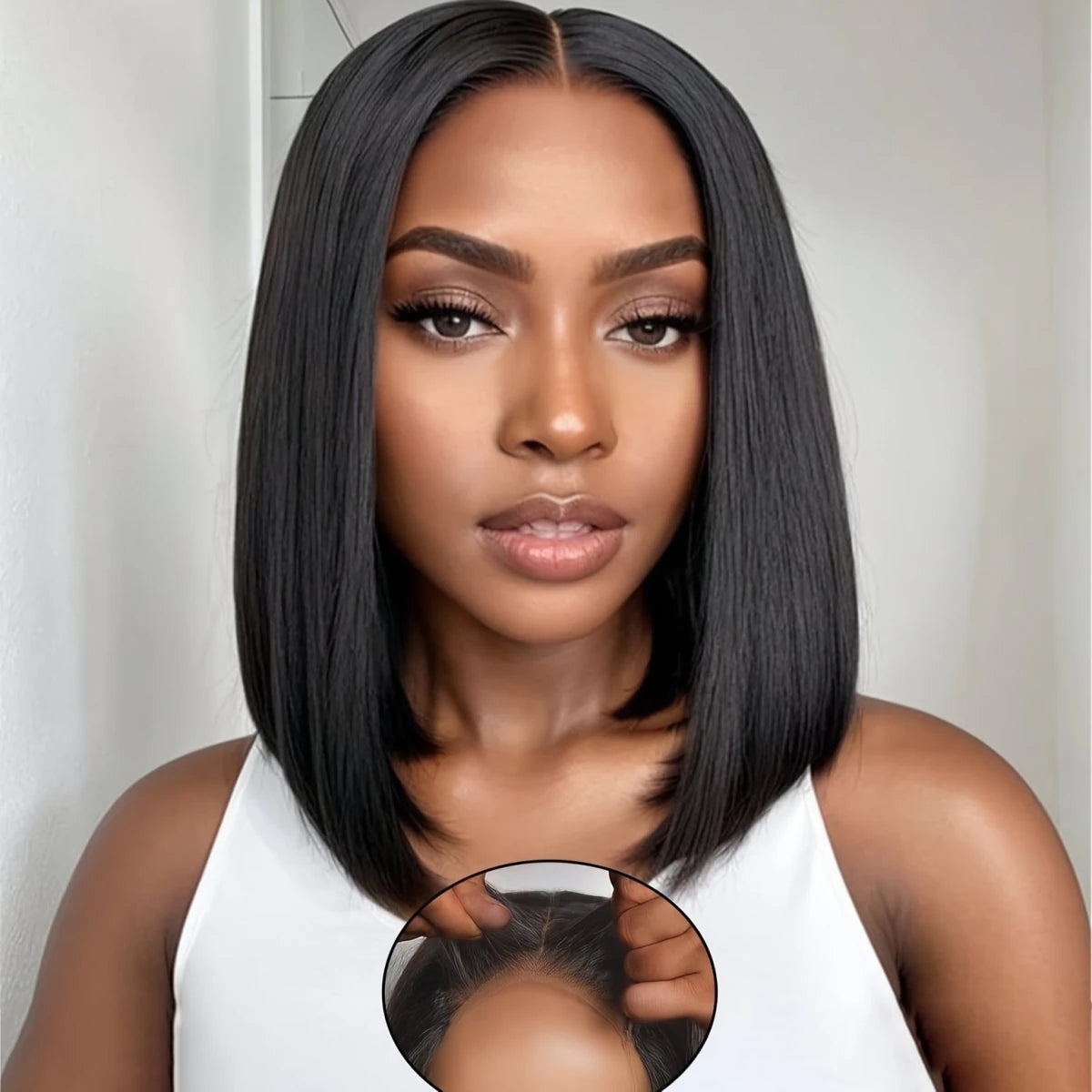 Glueless Short Straight Bob Wig 4x4 HD Lace Front 180% Density Pre Plucked - WigWonders